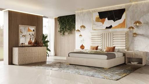 VIG Furniture - Nova Domus Daystar Roma Modern Beige Velvet Travertine in Gold California King Bedroom Set - VGAN-DAYSTAR-ROMA-BED-SET-CK - GreatFurnitureDeal