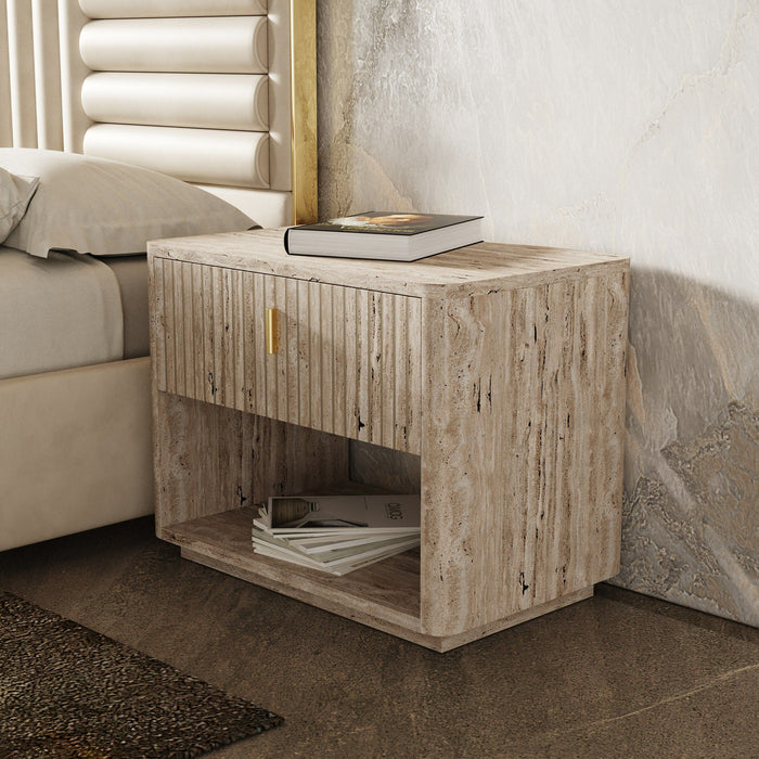 VIG Furniture - Nova Domus Roma - Modern Travertine + Gold Nightstand - VGAN-ROMA-NS