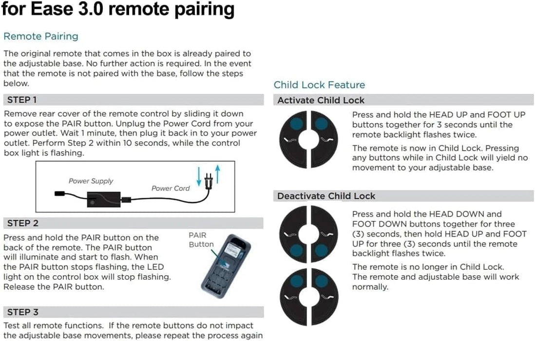 Sealy Ease Replacement Remote 2.0/3.0/4.0 Adjustable Base for Control Box MC121BS