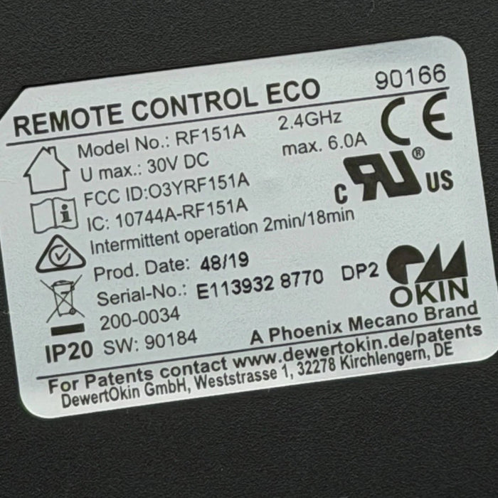 OKIN - Replacement RF151A Adjustable Bed Remote Control - ECO 2.4 -90166