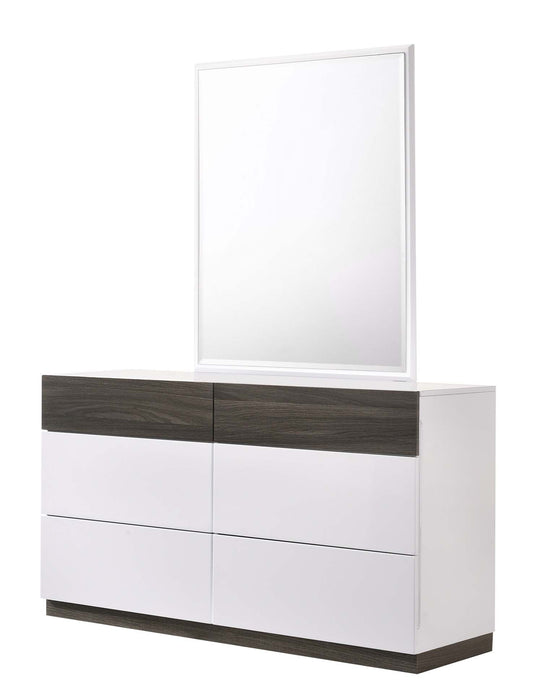 J&M Furniture - The Sanremo A Walnut and White Lacquer Drawer Dresser and Mirror - 180231-DR+M-WALNUT-WHITE - GreatFurnitureDeal