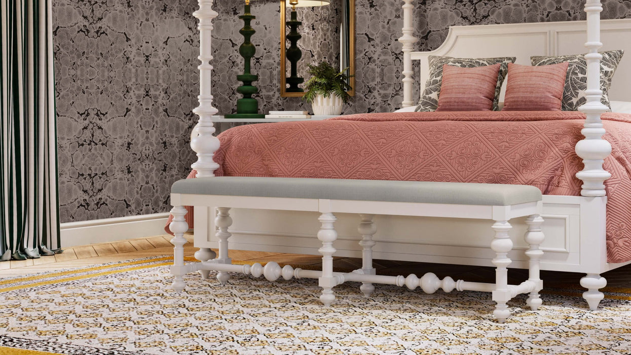 Bramble - Savannah Large Bench in True White w/ Natural Performance Fabric - 28748TRWSF215---- - GreatFurnitureDeal