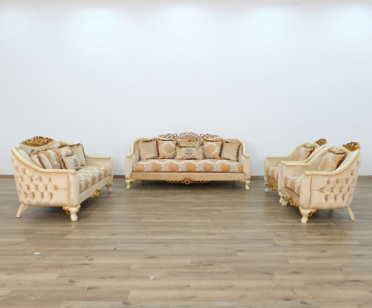 European Furniture - Angelica Loveseat in Beige and Gold - 45352-L - GreatFurnitureDeal