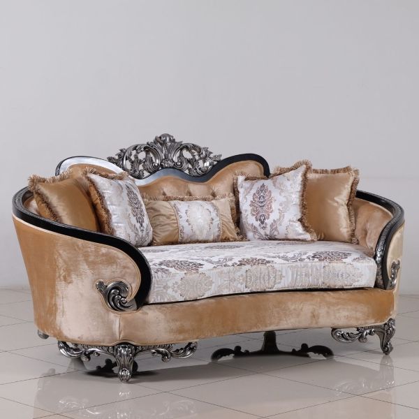 European Furniture - Rosabella Loveseat - Black - Silver - 35022-L - GreatFurnitureDeal