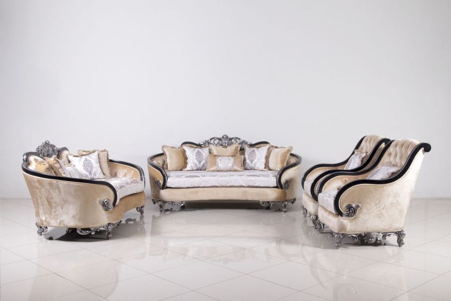 European Furniture - Rosabella Sofa - Black - Silver - 35022-S - GreatFurnitureDeal