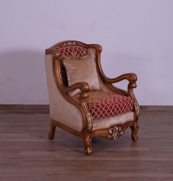 European Furniture - Raffaello III Luxury Chair in Antique Brown & Light Gold & Silver - 41022-C - GreatFurnitureDeal