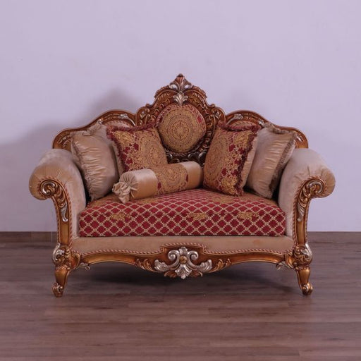 European Furniture - Raffaello III Luxury Loveseat in Antique Brown & Gold & Silver - 41022-L - GreatFurnitureDeal