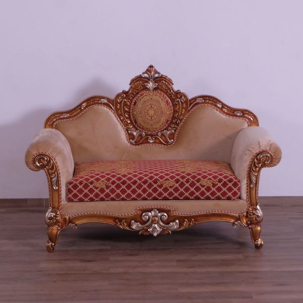 European Furniture - Raffaello III Luxury Loveseat in Antique Brown & Gold & Silver - 41022-L - GreatFurnitureDeal
