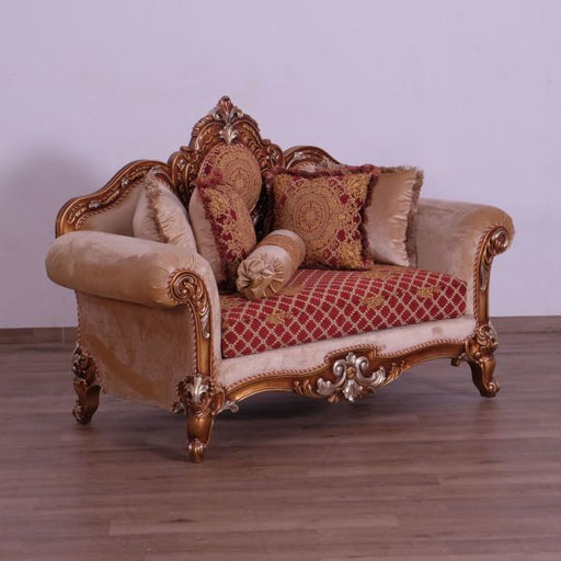 European Furniture - Raffaello III Luxury Loveseat in Antique Brown & Gold & Silver - 41022-L - GreatFurnitureDeal