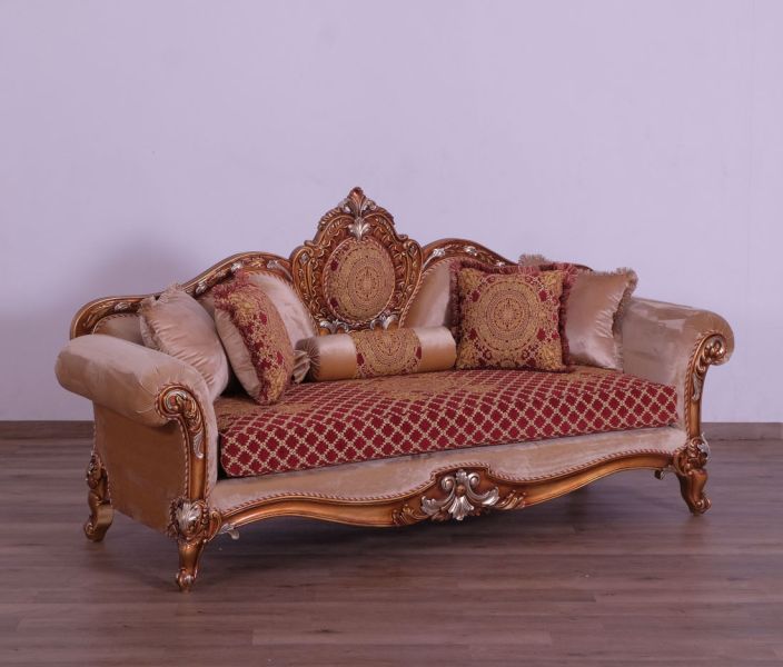 European Furniture - Raffaello III Luxury Sofa in Antique Brown & Gold-Silver Leaf - 41022-S - GreatFurnitureDeal