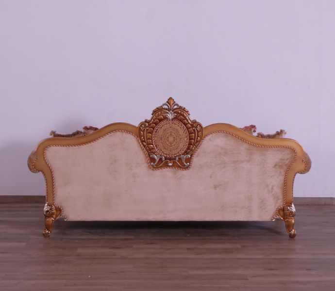 European Furniture - Raffaello III Luxury Sofa in Antique Brown & Gold-Silver Leaf - 41022-S - GreatFurnitureDeal
