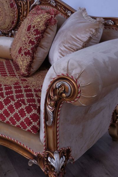 European Furniture - Raffaello III Luxury Sofa in Antique Brown & Gold-Silver Leaf - 41022-S - GreatFurnitureDeal
