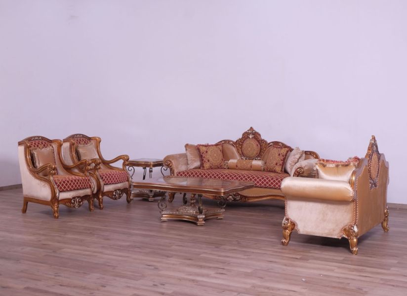 European Furniture - Raffaello III Luxury Loveseat in Antique Brown & Gold & Silver - 41022-L - GreatFurnitureDeal