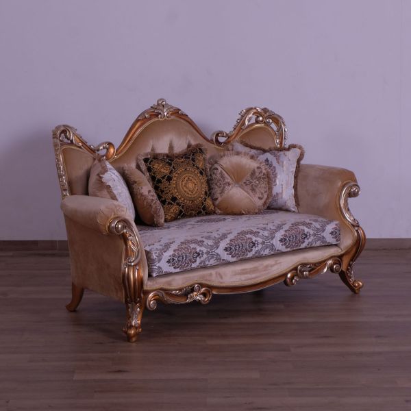 European Furniture - Tiziano II Luxury Loveseat in Light Gold & Antique Silver - 38996-L - GreatFurnitureDeal