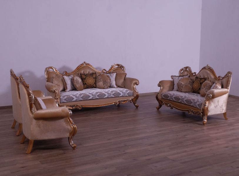 European Furniture - Tiziano II Luxury Loveseat in Light Gold & Antique Silver - 38996-L - GreatFurnitureDeal