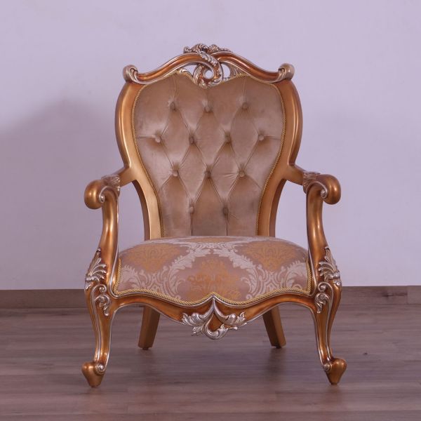 European Furniture - Augustus Luxury Chair in Light Gold & Antique Silver - 37057-C - GreatFurnitureDeal
