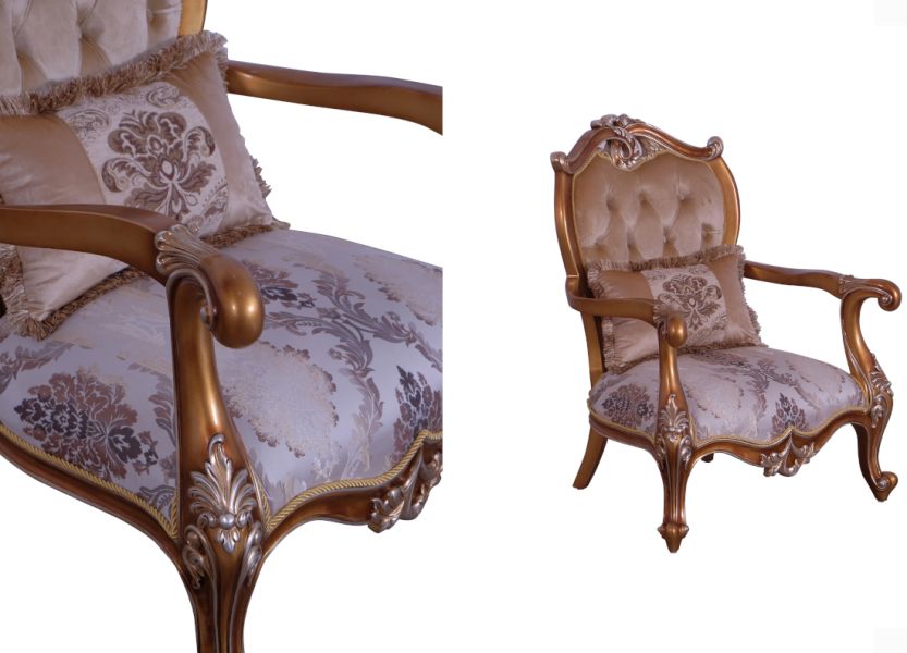 European Furniture - Augustus II Luxury Chair in Light Gold & Antique Silver - 37059-C - GreatFurnitureDeal