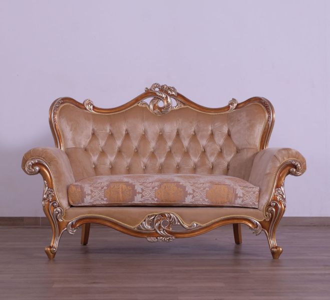 European Furniture - Augustus Luxury Loveseat in Light Gold & Antique Silver - 37057-L - GreatFurnitureDeal
