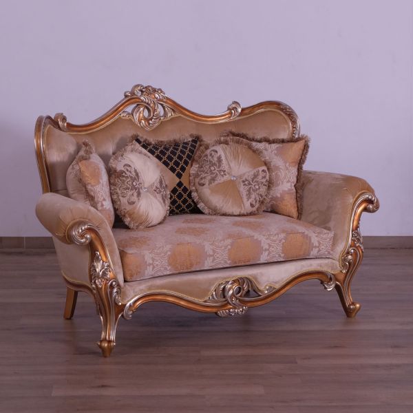 European Furniture - Augustus Luxury Loveseat in Light Gold & Antique Silver - 37057-L - GreatFurnitureDeal