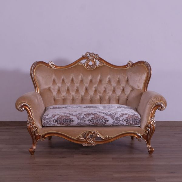 European Furniture - Augustus II Luxury Loveseat in Light Gold & Antique Silver - 37059-L - GreatFurnitureDeal