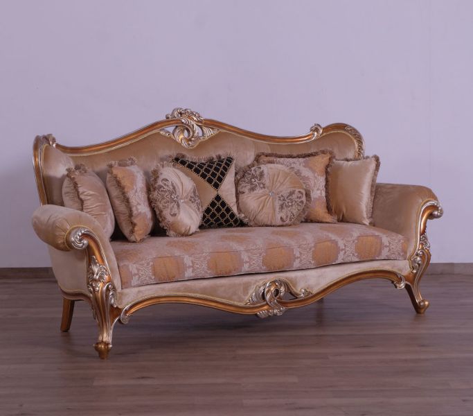 European Furniture - Augustus Luxury Sofa in Light Gold & Antique Silver - 37057-S - GreatFurnitureDeal