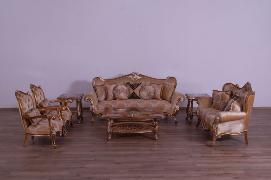 European Furniture - Augustus Luxury Loveseat in Light Gold & Antique Silver - 37057-L - GreatFurnitureDeal
