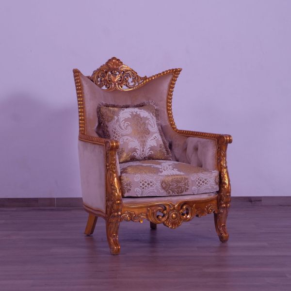 European Furniture - Modigliani III Luxury Chair in Damask Gold - 31056-C - GreatFurnitureDeal