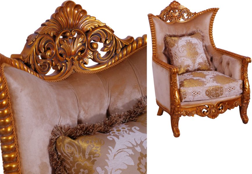 European Furniture - Modigliani III Luxury Chair in Damask Gold - 31056-C - GreatFurnitureDeal