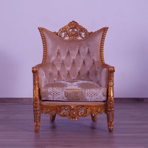 European Furniture - Modigliani III Luxury Chair in Damask Gold - 31056-C - GreatFurnitureDeal