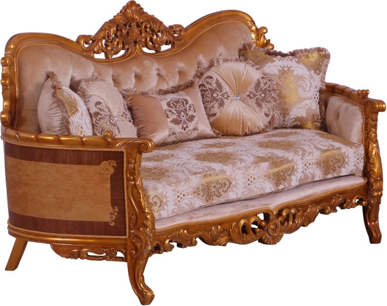 European Furniture - Modigliani III Luxury Loveseat in Damask Gold - 31056-L - GreatFurnitureDeal