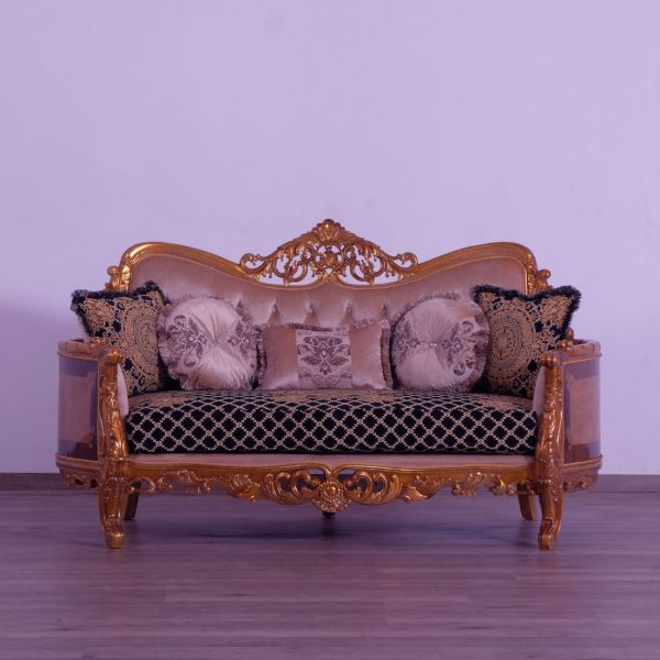 European Furniture - Modigliani II Luxury Loveseat in Black and Gold - 31052-L - GreatFurnitureDeal