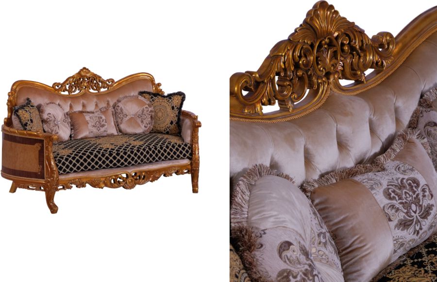 European Furniture - Modigliani II Luxury Loveseat in Black and Gold - 31052-L - GreatFurnitureDeal