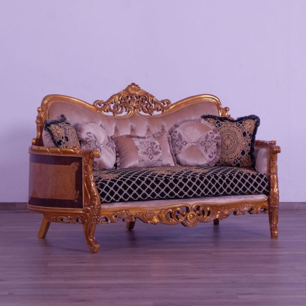 European Furniture - Modigliani II Luxury Loveseat in Black and Gold - 31052-L - GreatFurnitureDeal