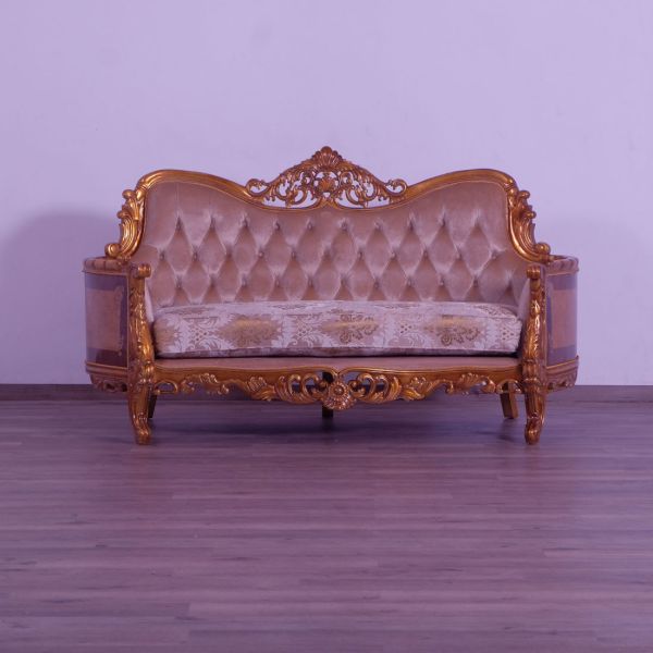 European Furniture - Modigliani III Luxury Loveseat in Damask Gold - 31056-L - GreatFurnitureDeal