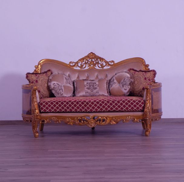 European Furniture - Modigliani III Luxury Loveseat in Red and Gold - 31058-L - GreatFurnitureDeal
