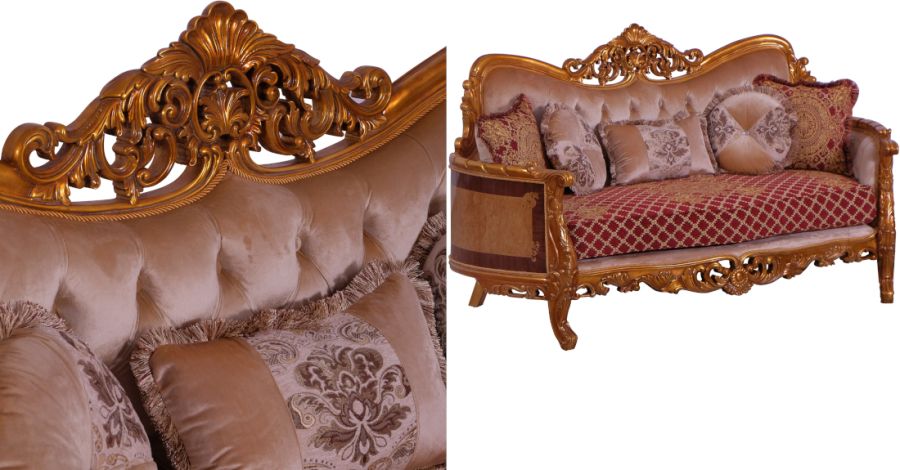 European Furniture - Modigliani III Luxury Loveseat in Red and Gold - 31058-L - GreatFurnitureDeal