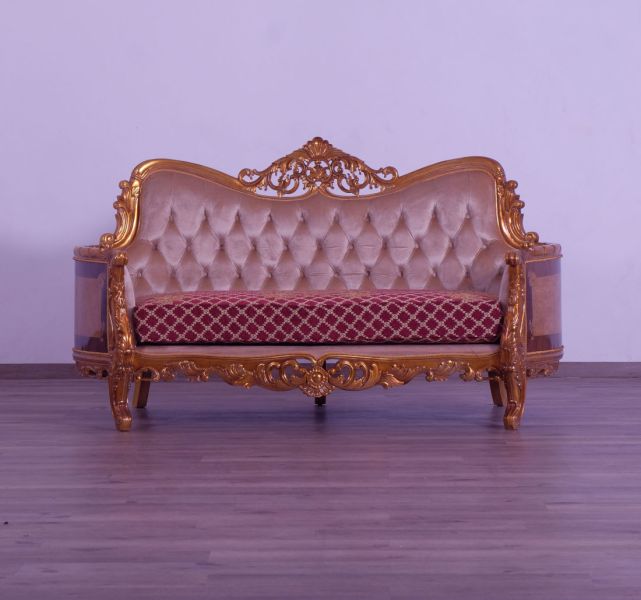 European Furniture - Modigliani III Luxury Loveseat in Red and Gold - 31058-L - GreatFurnitureDeal