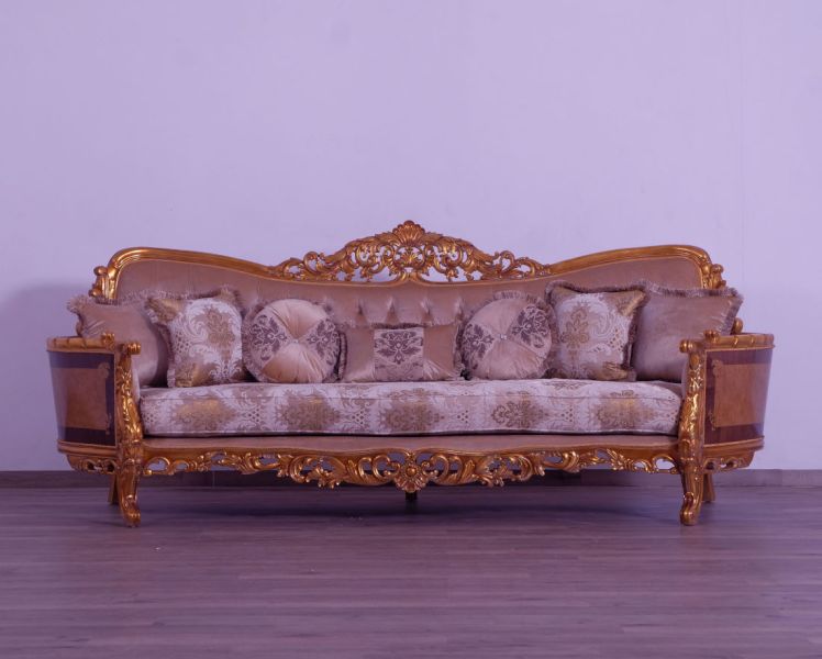 European Furniture - Modigliani III Luxury Sofa in Damask Gold - 31056-S - GreatFurnitureDeal