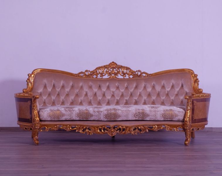 European Furniture - Modigliani III Luxury Sofa in Damask Gold - 31056-S - GreatFurnitureDeal