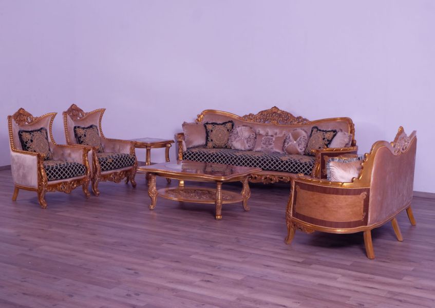 European Furniture - Modigliani II 4 Piece Luxury Living Room Set in Black and Gold - 31052-SL2C