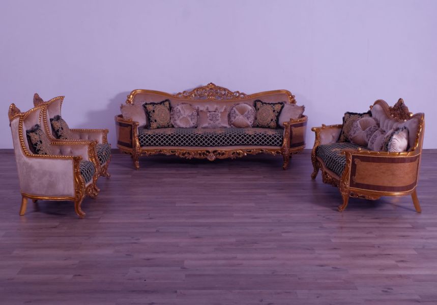 European Furniture - Modigliani II 3 Piece Luxury Living Room Set in Black and Gold - 31052-SLC - GreatFurnitureDeal