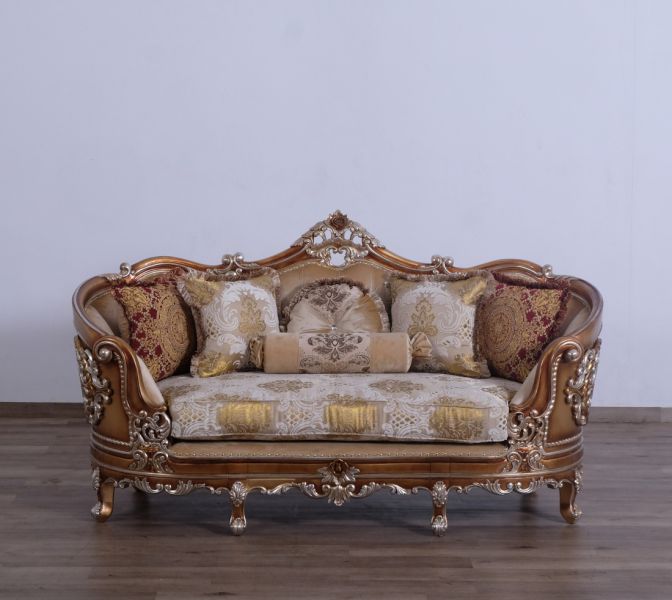 European Furniture - Saint Germain Luxury Loveseat in Light Gold & Antique Silver - 35550-L - GreatFurnitureDeal