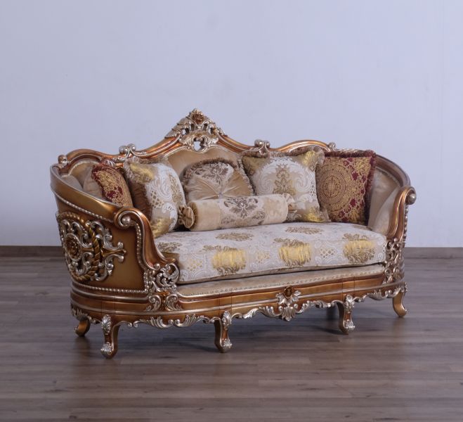 European Furniture - Saint Germain Luxury Loveseat in Light Gold & Antique Silver - 35550-L - GreatFurnitureDeal
