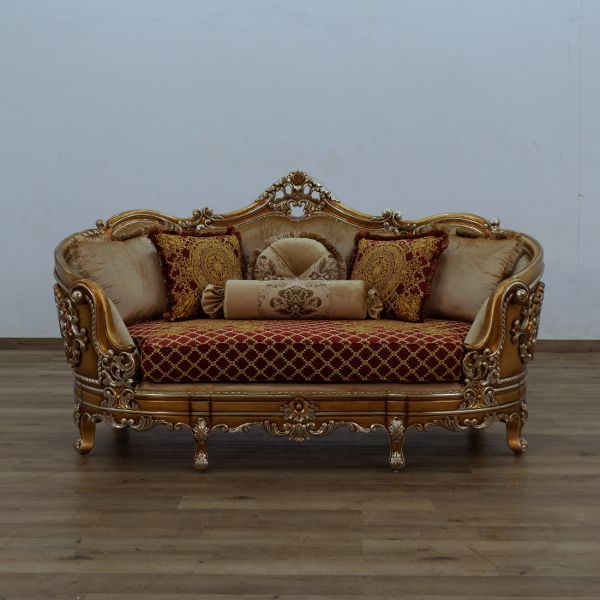 European Furniture - Saint Germain Loveseat Red Gold Fabric - 35554-L - GreatFurnitureDeal