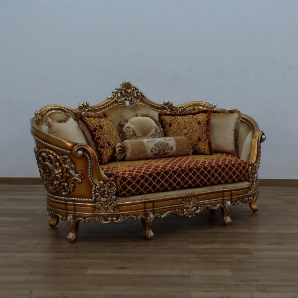 European Furniture - Saint Germain Loveseat Red Gold Fabric - 35554-L - GreatFurnitureDeal