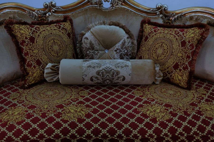 European Furniture - Saint Germain Loveseat Red Gold Fabric - 35554-L - GreatFurnitureDeal