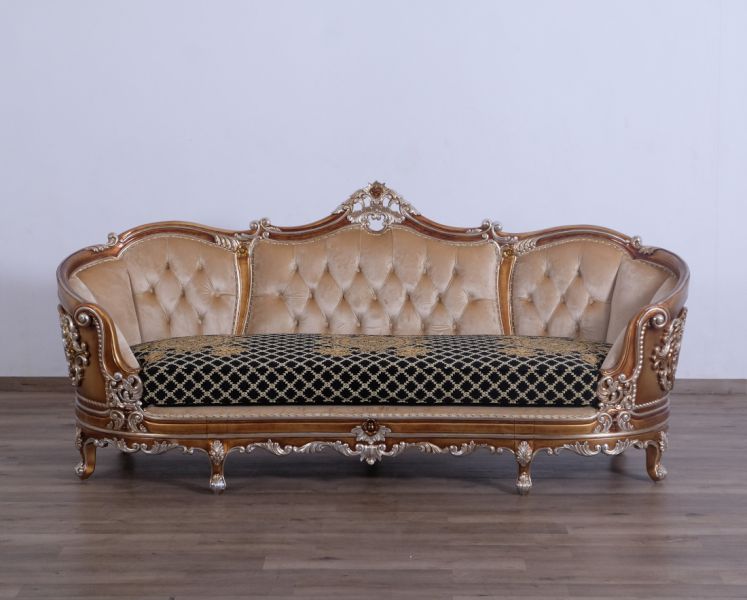 European Furniture - Saint Germain II Luxury Sofa in Light Gold & Antique Silver - 35552-S - GreatFurnitureDeal