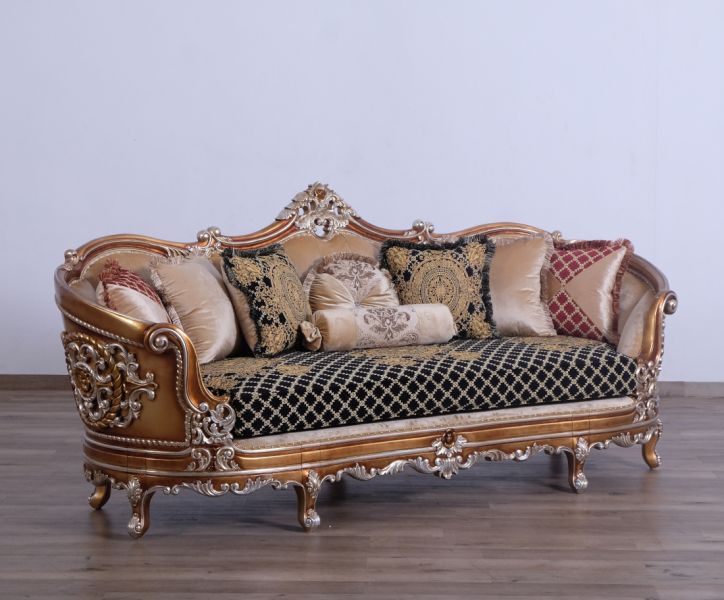 European Furniture - Saint Germain II Luxury Sofa in Light Gold & Antique Silver - 35552-S - GreatFurnitureDeal