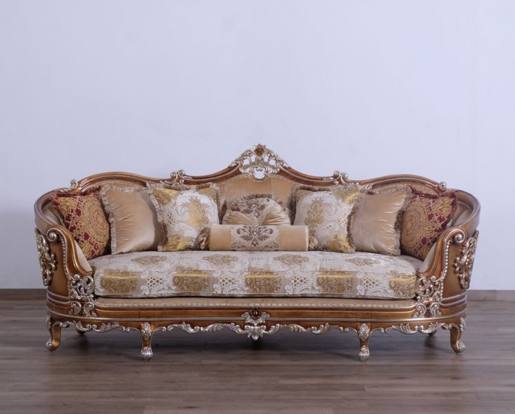 European Furniture - Saint Germain Luxury Sofa in Light Gold & Antique Silver - 35550-S - GreatFurnitureDeal