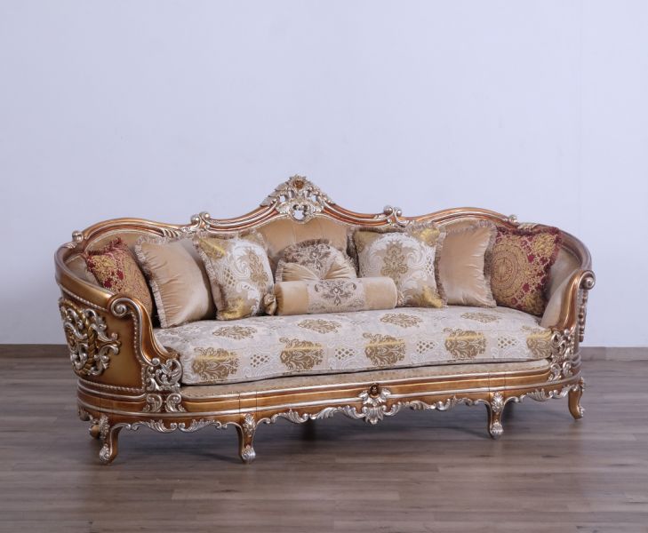 European Furniture - Saint Germain Luxury Sofa in Light Gold & Antique Silver - 35550-S - GreatFurnitureDeal